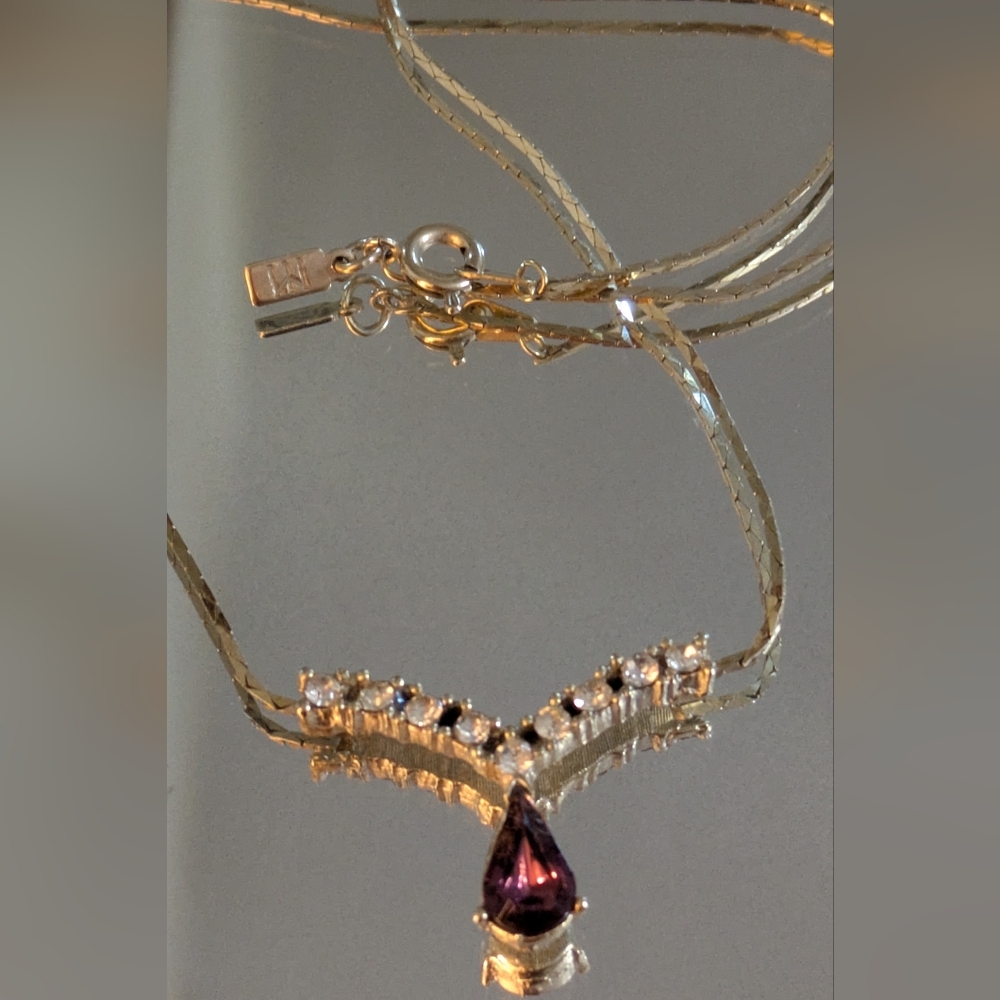 Elegant Golden and Purple Teardrop Necklace. JC Penney's.